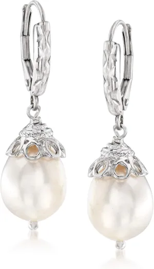 Ross-Simons 10-11mm Cultured Pearl Drop Earrings in Sterling Silver
