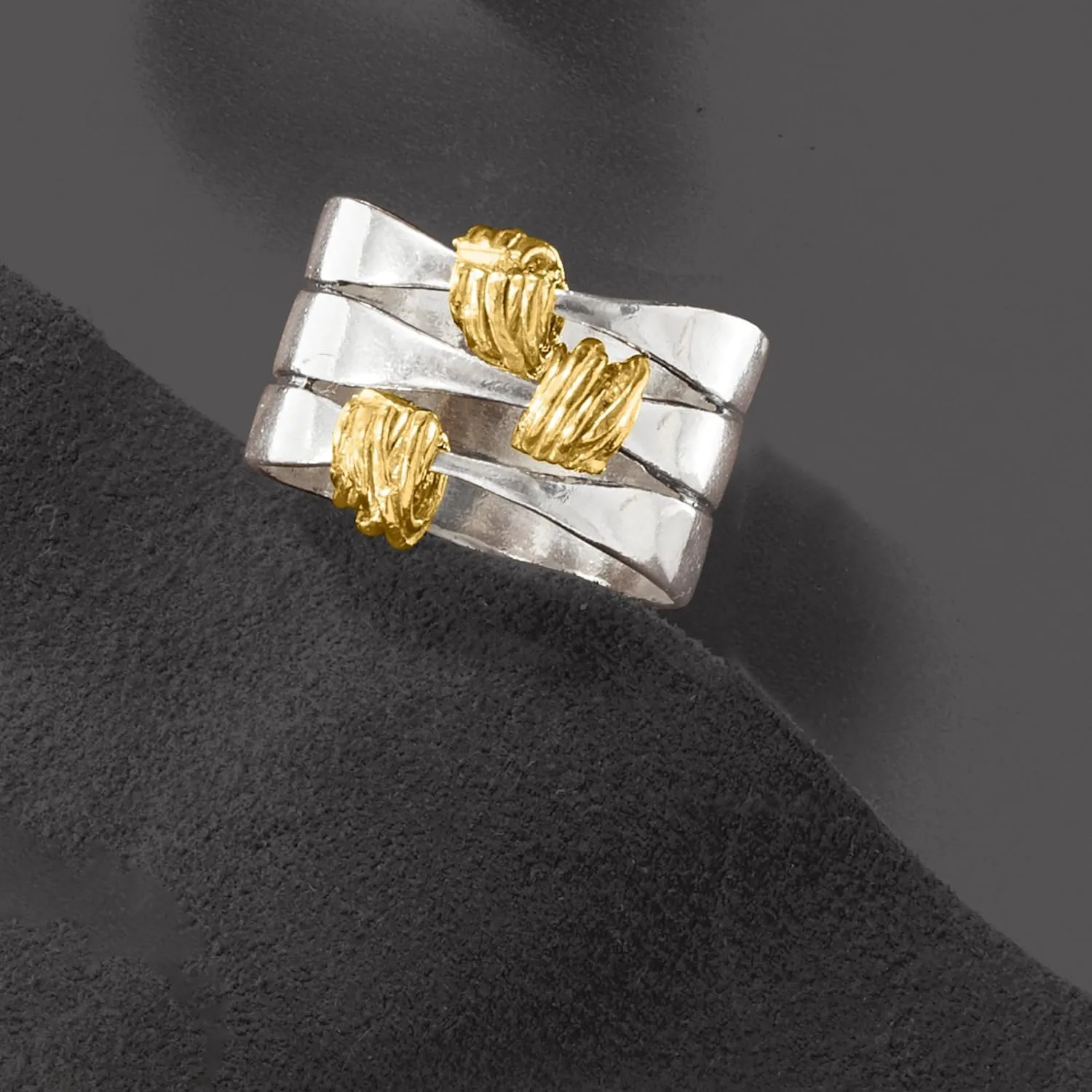 Ross-Simons Two-Tone Sterling Silver Wrapped Station Ring
