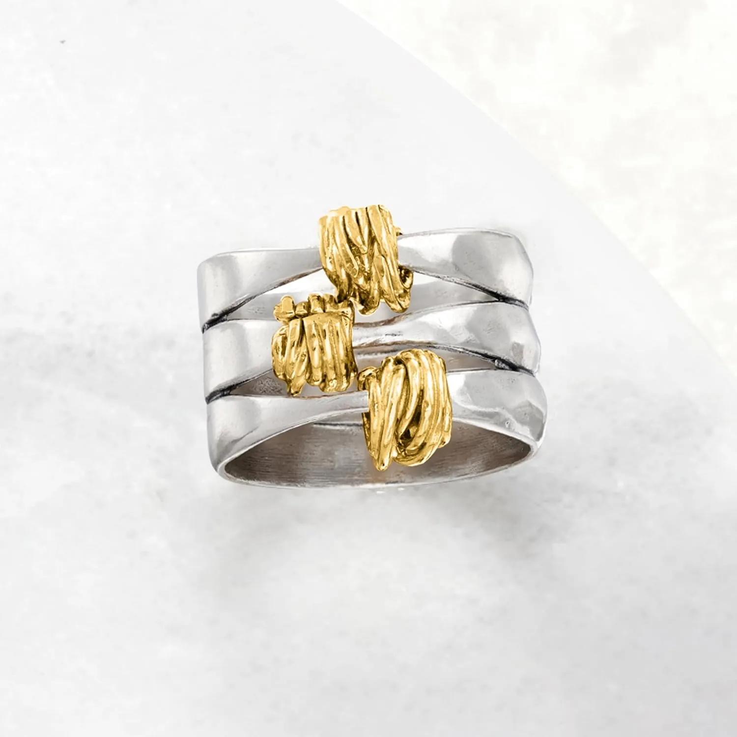 Ross-Simons Two-Tone Sterling Silver Wrapped Station Ring