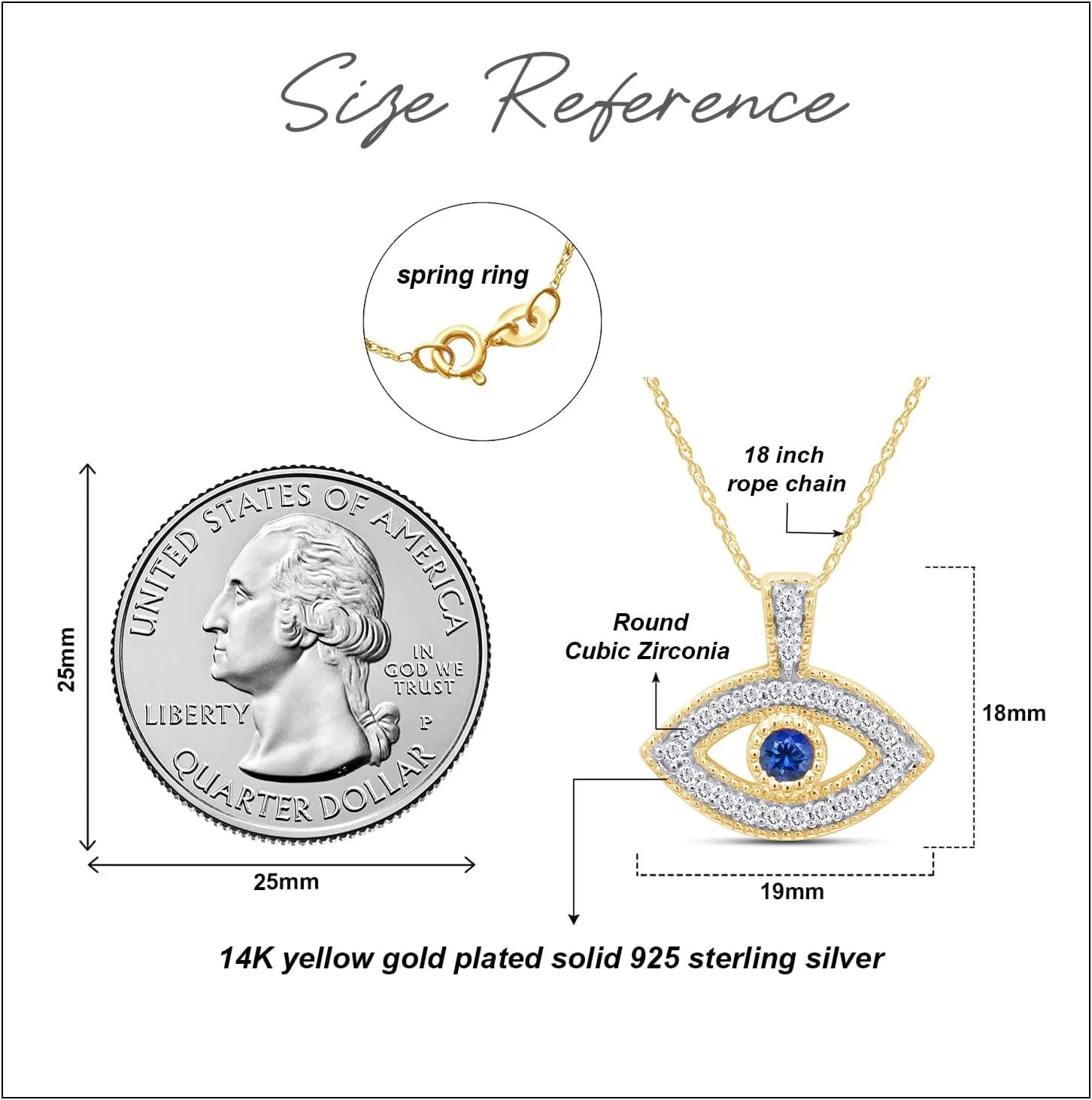 Round Cut Simulated Birthstone & White Cubic Zirconia Evil Eye Pendant Necklace Jewelry For Women In 14k Gold Over Sterling Silver Along With 18" Silver Chain