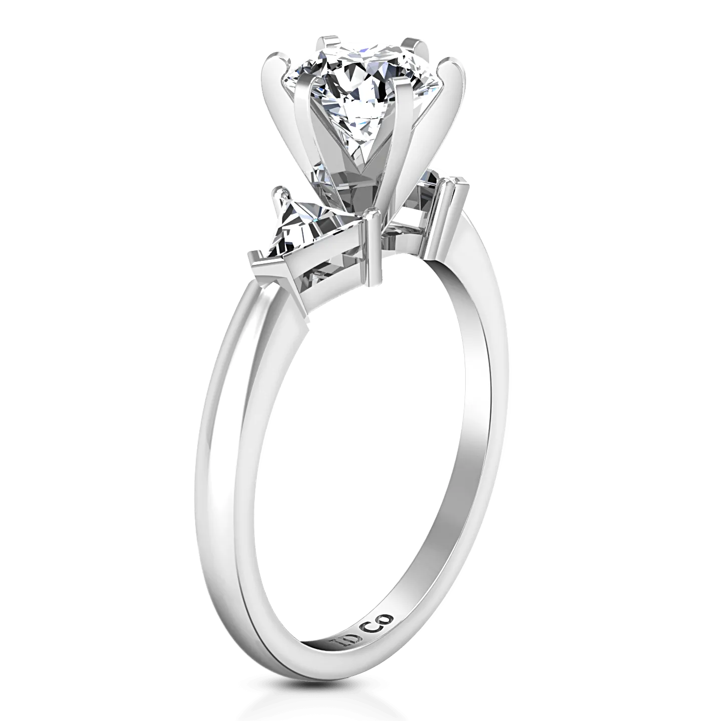 Round Diamond Three Stone Engagement Ring Miranda Trilliant 14K White Gold
