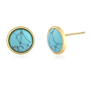 Round Turquoise Earrings for Women-14K Gold Plated Turquoise Stud Earrings Hypoallergenic Birthstone Earrings Handmade Turquoise Jewelry for Women Trendy