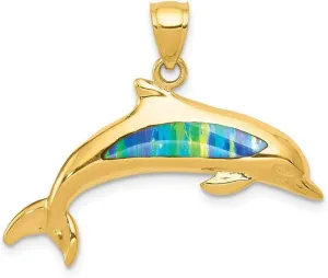Roy Rose Jewelry 14K Yellow Gold Imitation Opal Dolphin Pendant
