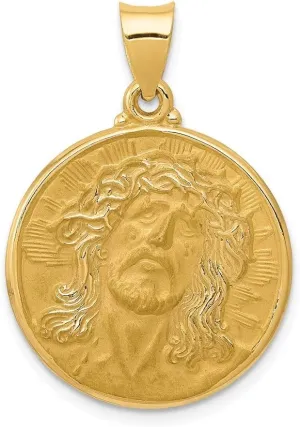 Roy Rose Jewelry 14K Yellow Gold Polished and Satin Face of Jesus Medal Pendant 21mm width