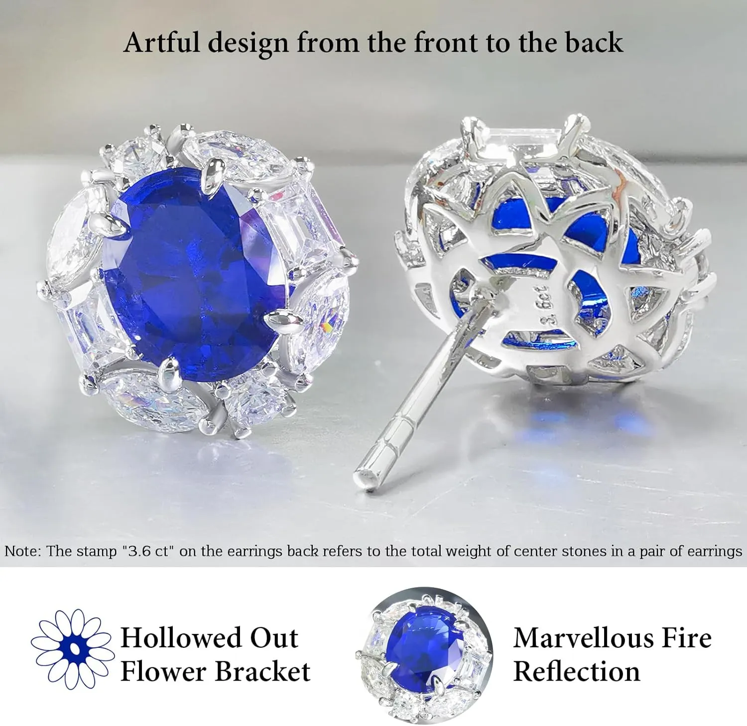 Royal Blue Jewelry Set for Women, White Gold Plated Oval Halo Cubic Zirconia Pendant Necklace and Earrings Studs with Hypoallergenic Sterling Silver Post, Silver Simulated Sapphire Women Jewelry Set for Wedding Prom Dressy Occasion
