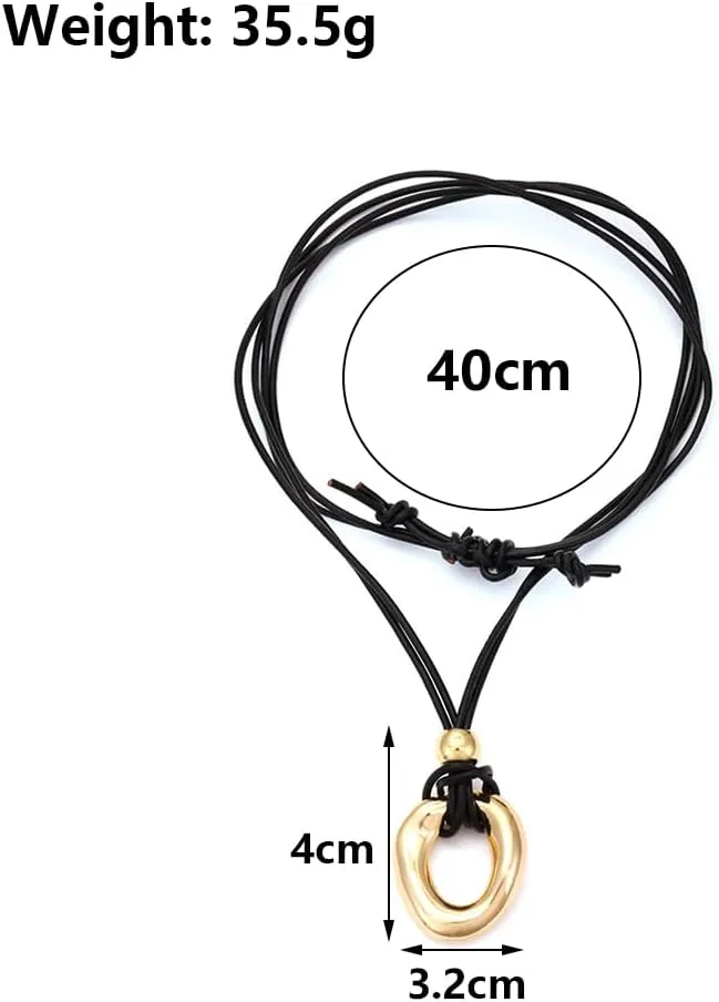 Rrdaily Chunky Gold Irregular Circle Pendant Necklace, Minimalist Hollow Metal Knot Tie Rope Choker Necklace, Beach Charm Jewelry Gifts for Women