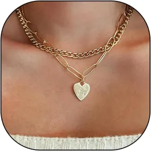 Rrdaily Heart Layered Pendant Necklace,Dainty Love Cuban Link Chain Necklace for Women,Personalized Hip Hop Paperclip Aesthetic Gifts