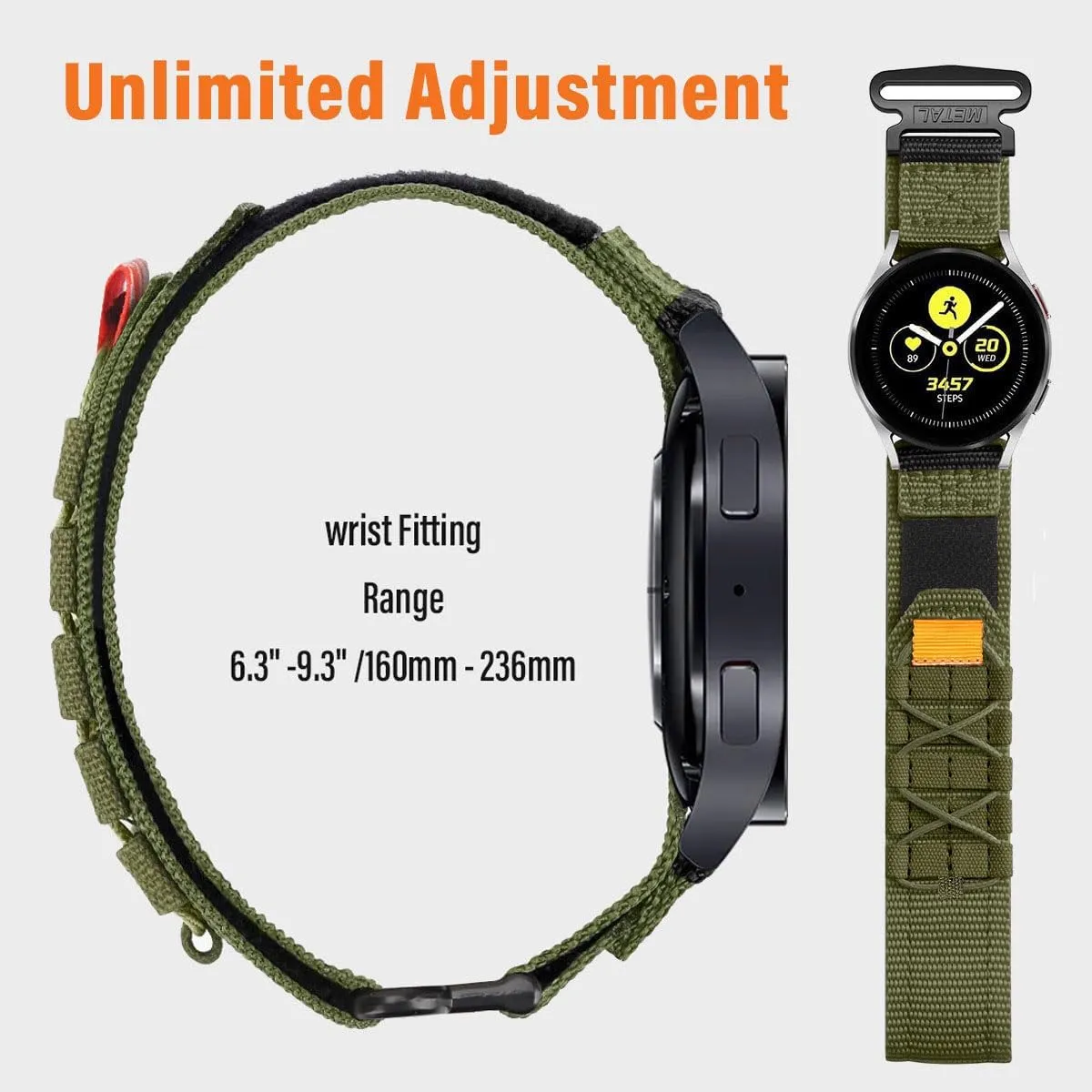 Rugged Nylon Sport Watch Band 20mm 22mm Quick Release Watch Strap Mountaineering Style Replacement Watch Strap 5 Colors (Black/Army Green/Navy blue/Grey/Orange) for Men Big Wrist