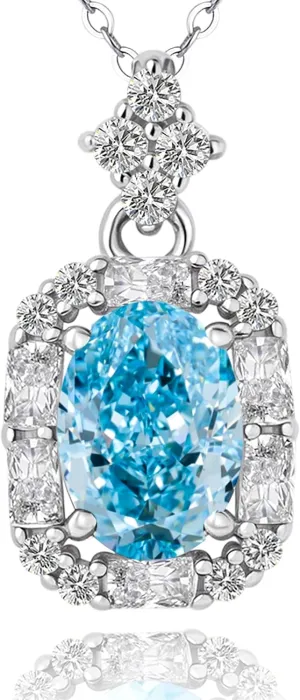 S925 Birthstone Necklace for Women-S925 Fine Jewelry Elegant Natural Aquamarine Gemstone Crystal Pendant, Perfect Anniversary Valentine Birthday Gift for Her Mom Wife Daughter Lady