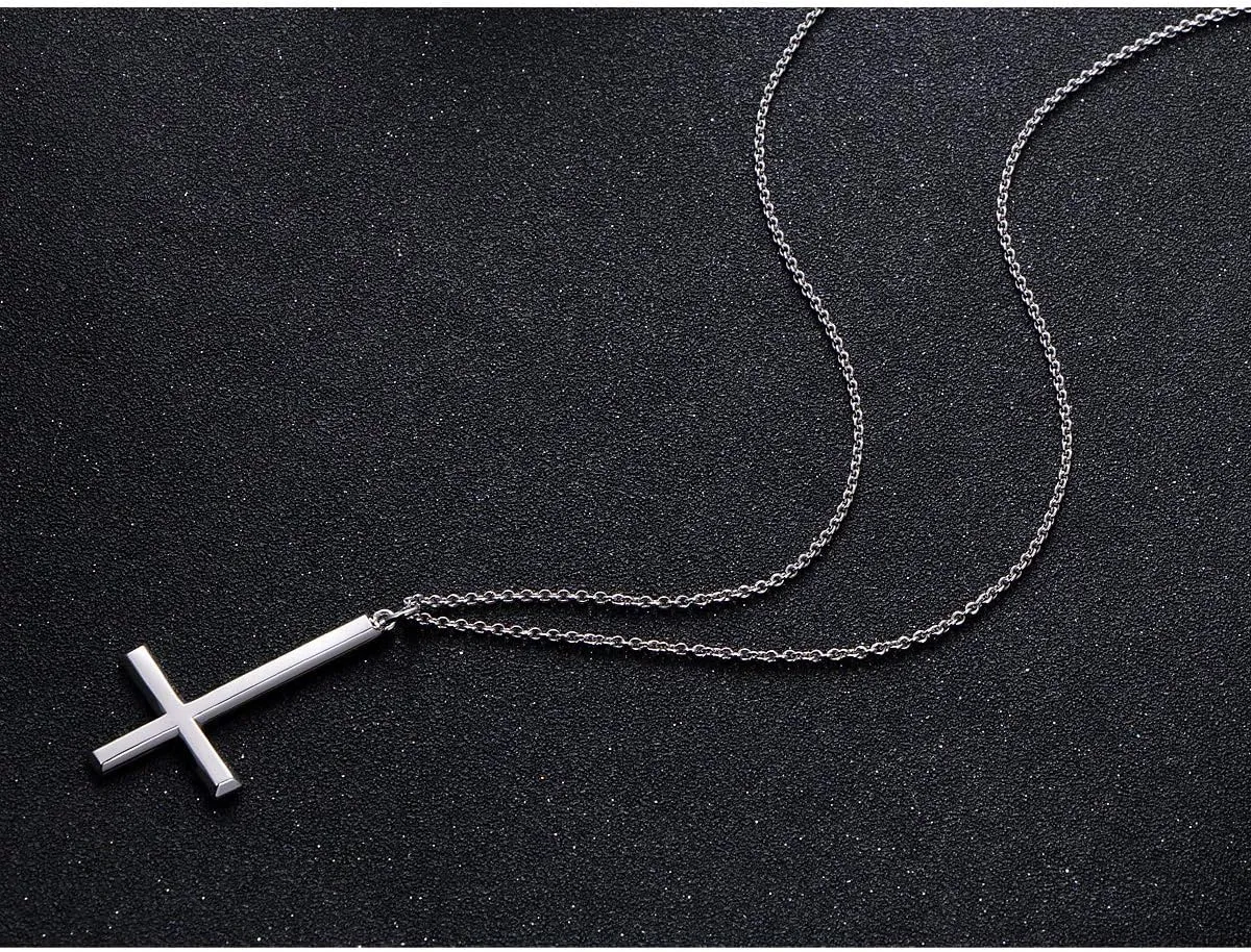 S925 Sterling Silver Large Cross Christian Faith Pendant Necklace 24 Inches Silver Chain Jewelry for Men Women