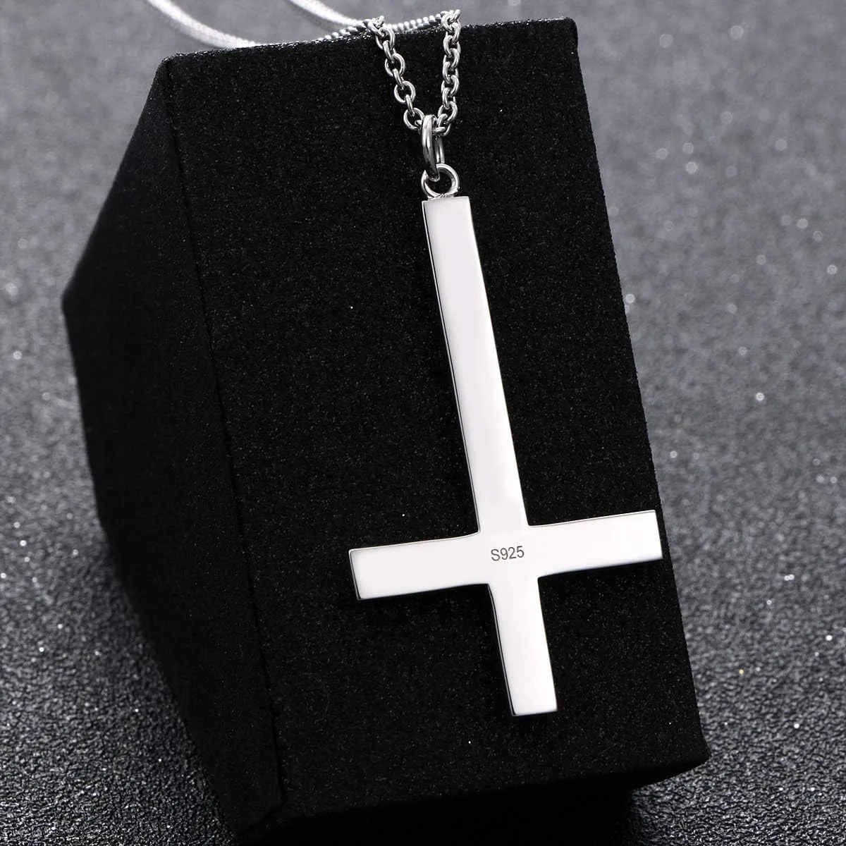 S925 Sterling Silver Large Cross Christian Faith Pendant Necklace 24 Inches Silver Chain Jewelry for Men Women