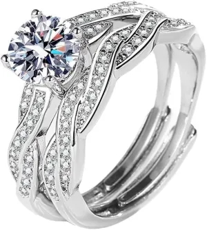 S925 Sterling Silver Rings for Women, Celtic Knot Shaped Cross Adjustable Rings for Women Cubic Zirconia Bands Thumb Finger Ring, Engagement Rings Promise Bands for Women Statement Ring