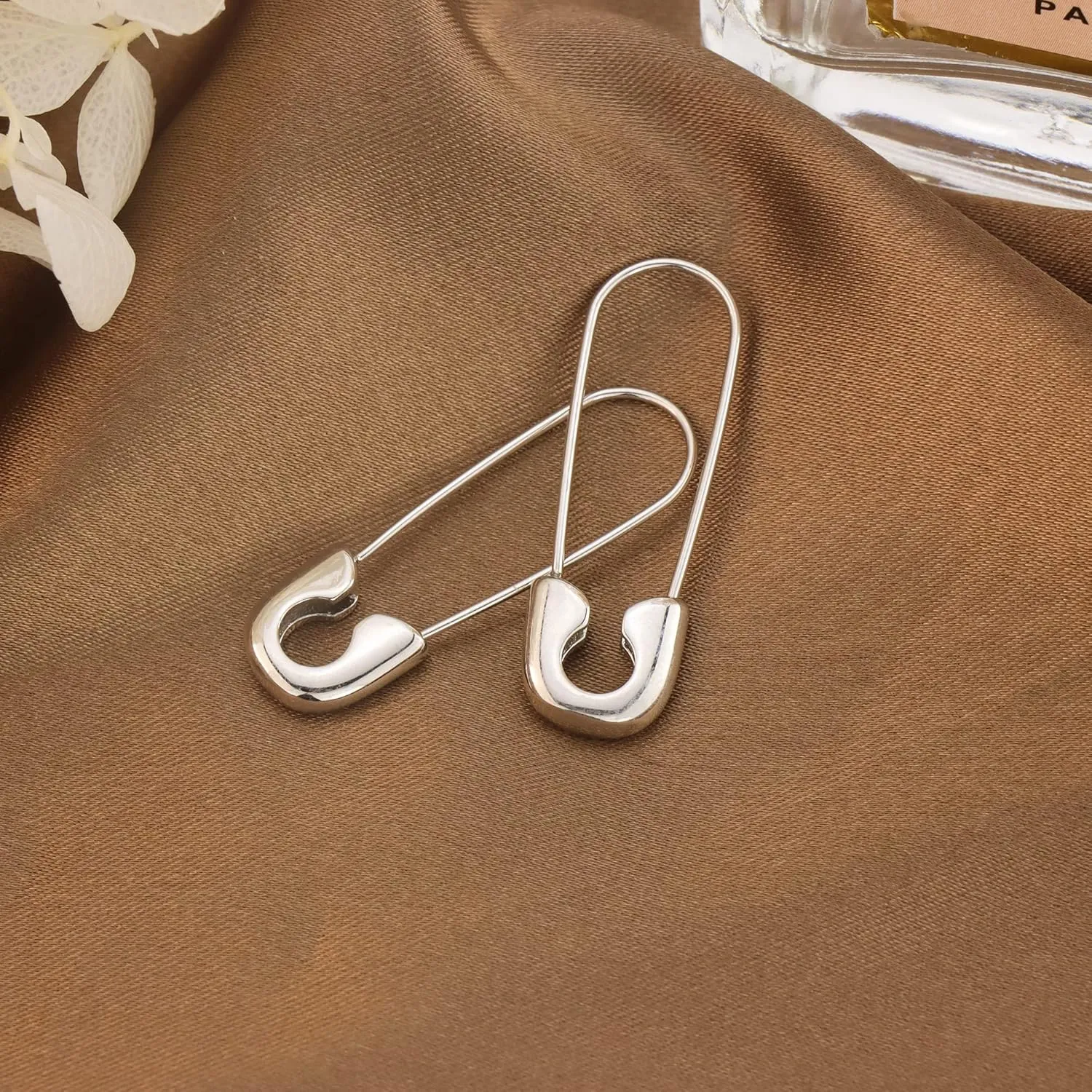 Safety Pin Earrings for Women Silver Gold-Plated Hoop Pin Earrings for Women