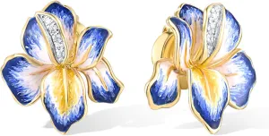 Santuzza 10K Solid Gold Diamond Enamel Flower Earrings for Women