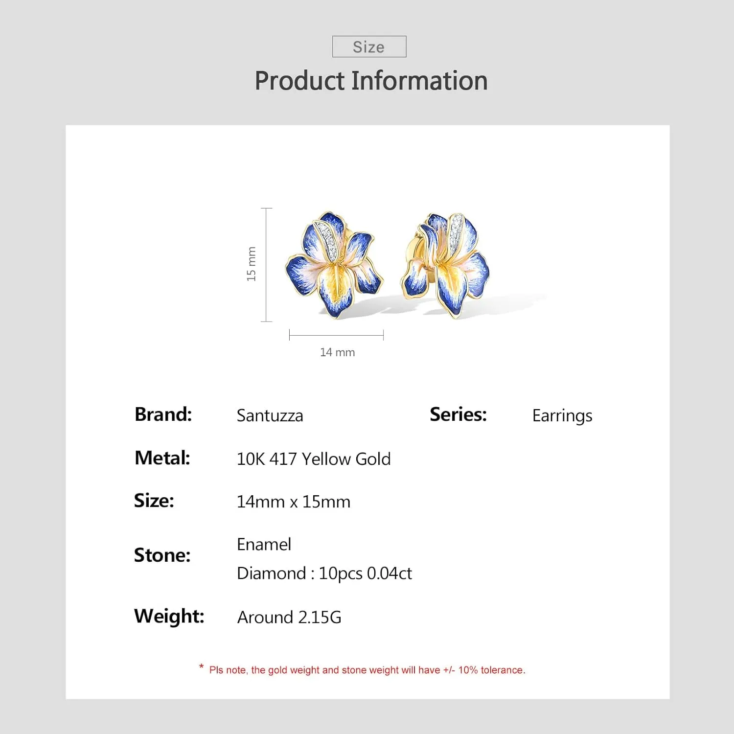 Santuzza 10K Solid Gold Diamond Enamel Flower Earrings for Women