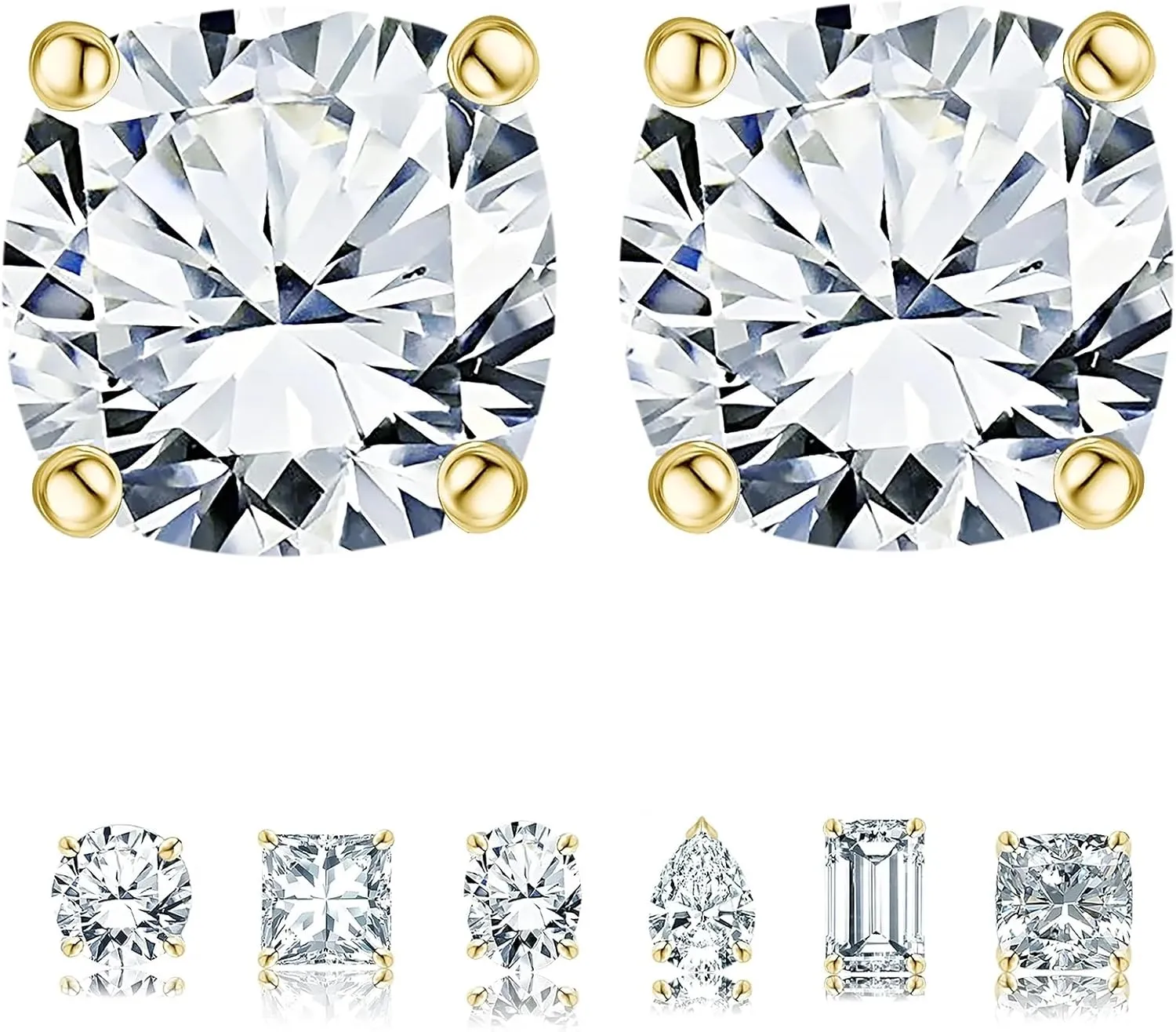 SARIKA_ENTERPRISE Natural Moissanite Stud Earrings For Women Cushion Cut Solitaire Hypoallergenic Silver Jewelry, 4-Prong Setting, 14K Gold Plated (White, Rose & Yellow)