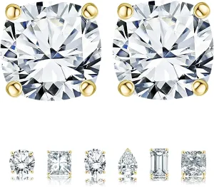 SARIKA_ENTERPRISE Natural Moissanite Stud Earrings For Women Cushion Cut Solitaire Hypoallergenic Silver Jewelry, 4-Prong Setting, 14K Gold Plated (White, Rose & Yellow)