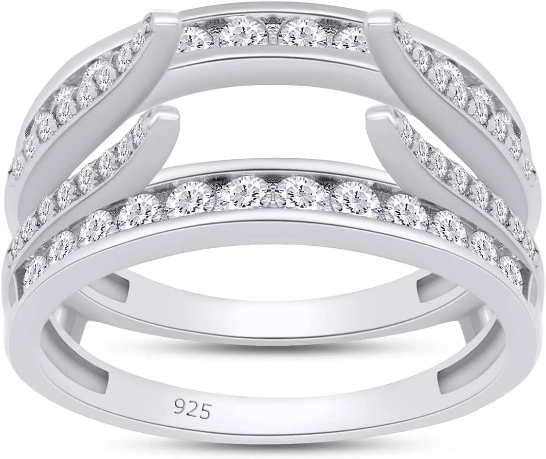 SAVEARTH DIAMONDS 1 CT Round Lab Created Moissanite Combination Cathedral and Classic Enhancer Ring Guard In 14K Gold Over Sterling Silver For Womens (1 Cttw), Gift For Her