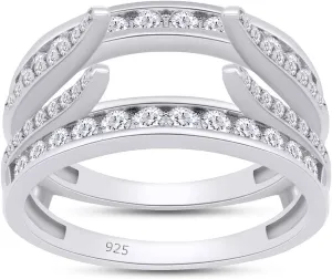 SAVEARTH DIAMONDS 1 CT Round Lab Created Moissanite Combination Cathedral and Classic Enhancer Ring Guard In 14K Gold Over Sterling Silver For Womens (1 Cttw), Gift For Her
