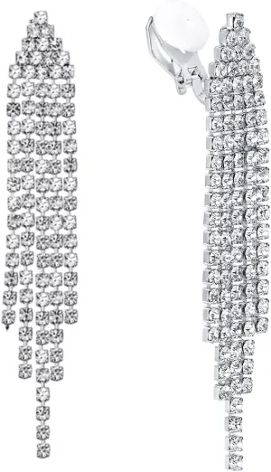 SELOVO Chandelier Tassel Dangle Linear Drop Earrings Party Jewelry Clear Austrian Crystal (2.2inch-Clip-Clear Silver Tone)