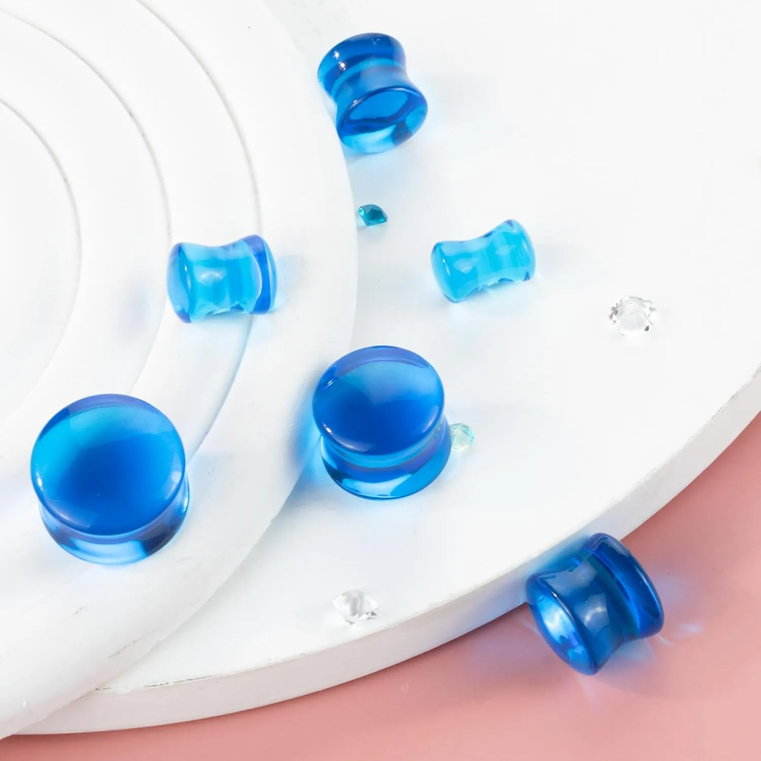 Semi-Transparent Double Flared Glass Ear Gauges Plugs, Arc Surface Piercing Jewelry, Ear Tunnels for Stretched Ears  Unisex (Sold in Pairs)