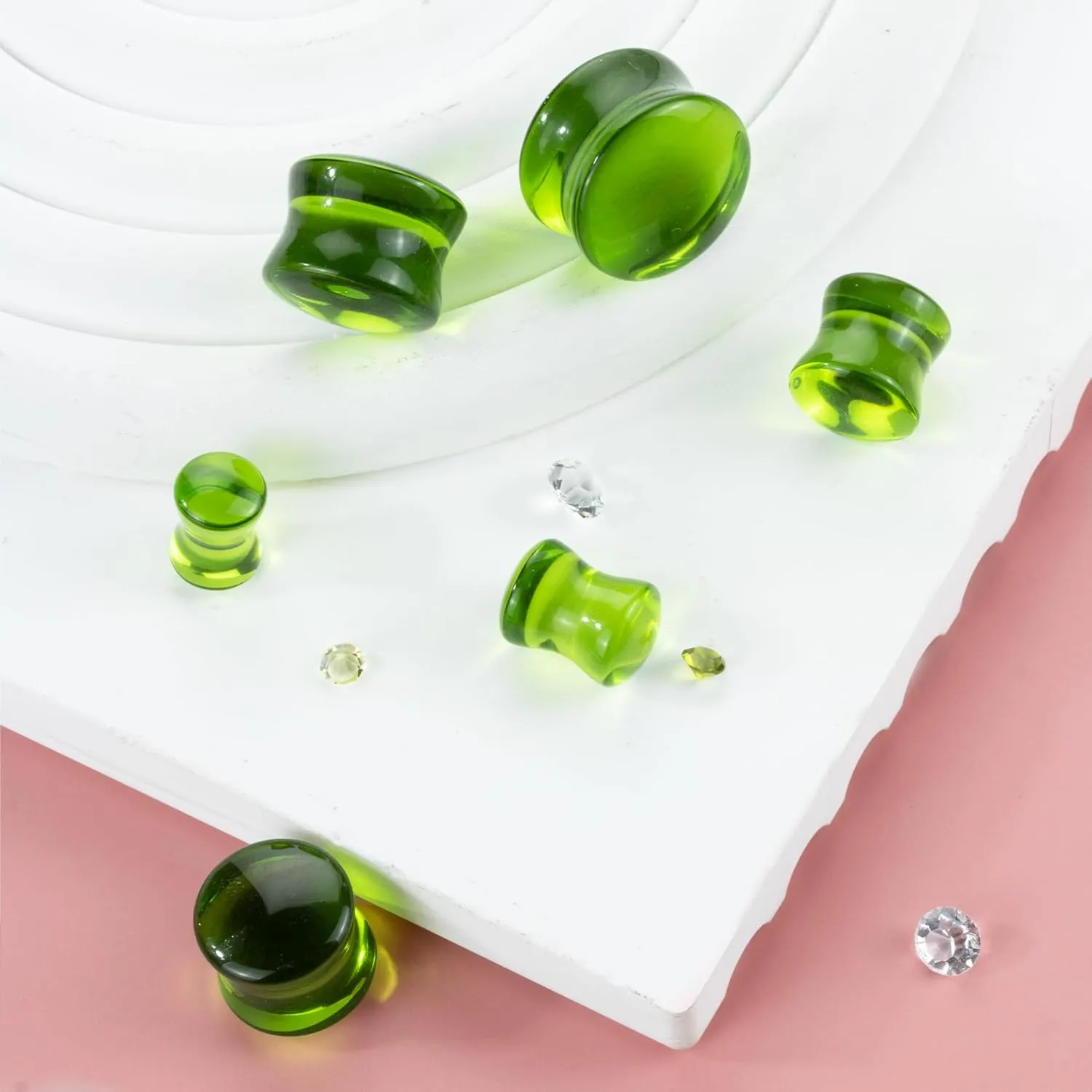 Semi-Transparent Double Flared Glass Ear Gauges Plugs, Arc Surface Piercing Jewelry, Ear Tunnels for Stretched Ears  Unisex (Sold in Pairs)