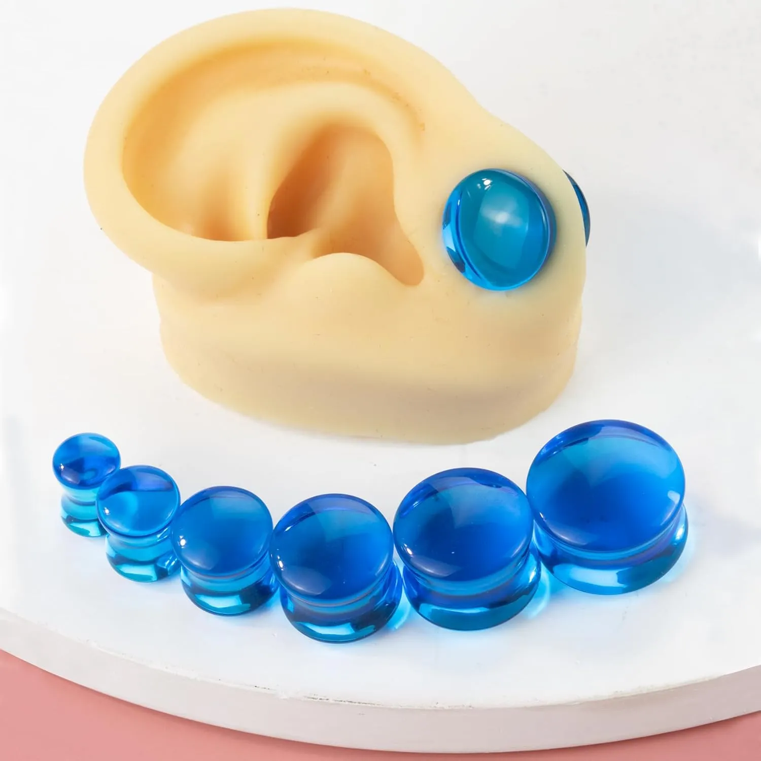 Semi-Transparent Double Flared Glass Ear Gauges Plugs, Arc Surface Piercing Jewelry, Ear Tunnels for Stretched Ears  Unisex (Sold in Pairs)