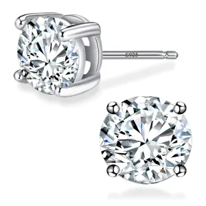 Sereney Hypoallergenic 925 Sterling Silver Stud Earrings for Women, Round Cubic Zirconia Earrings CZ Studs Earrings for Girl Women Men 6mm