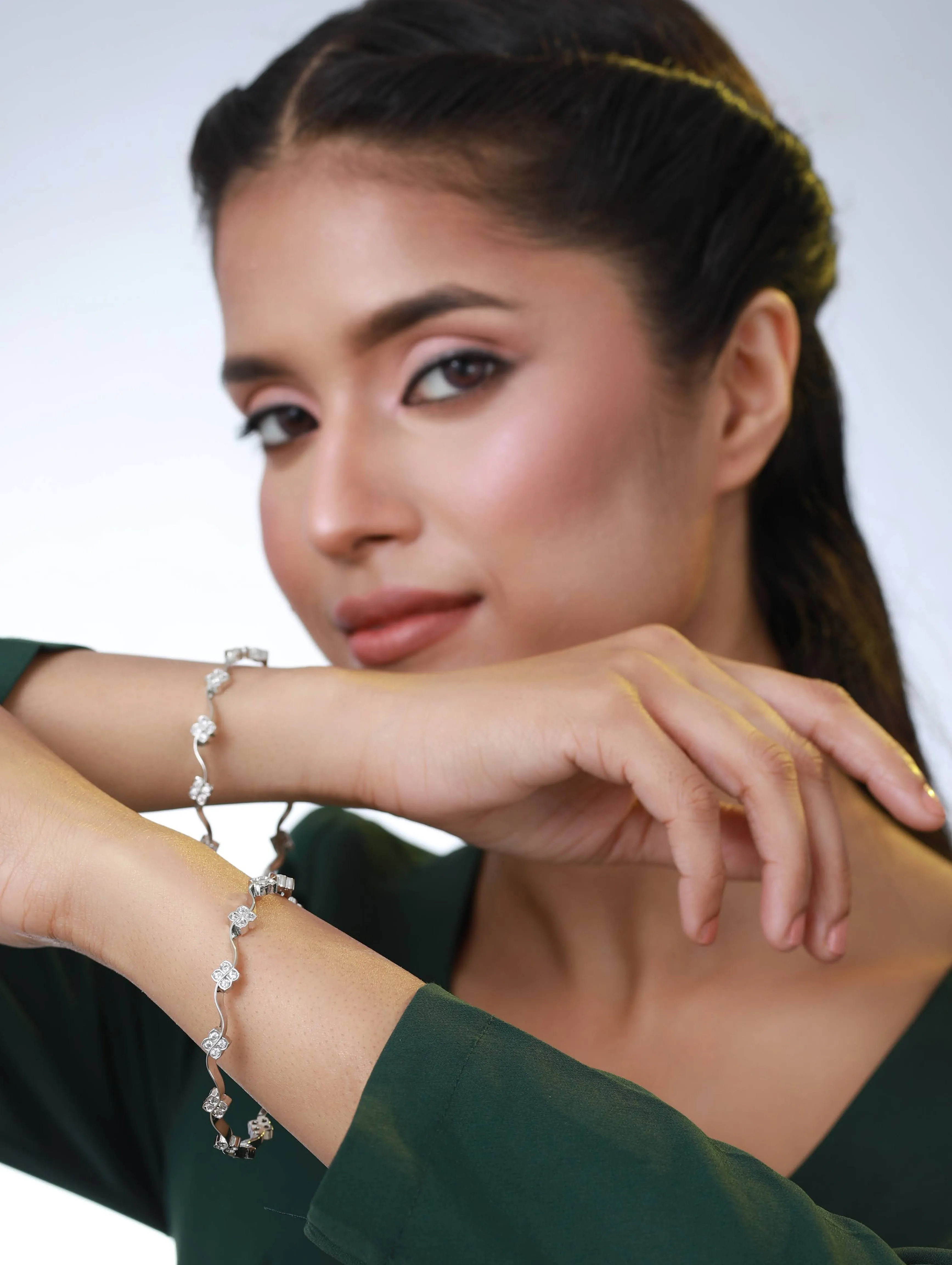 Set Of 2 American Diamond Silver Plated Bangles Set