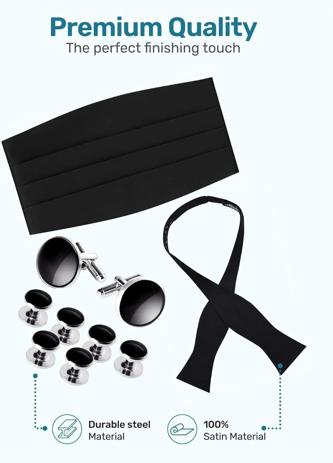 S.H. Churchill & Co. Men's Self Tie Bow Tie and Cummerbund Set for Wedding, Prom, Formal Event