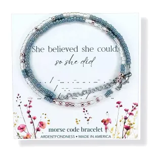 She Believed She Could So She Did Morse Code Bracelet, Beaded Wrap for Women, Inspirational Gift for Her, Unique Encouragement Jewelry, Mom Daughter Sister Mother BFF Motivational Empowerment Graduate