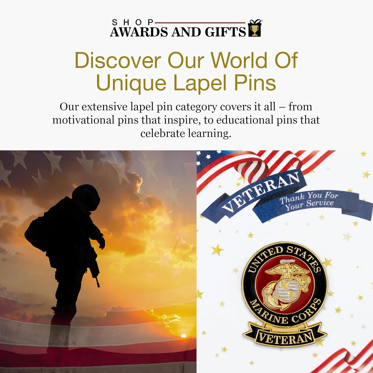 SHOP AWARDS AND GIFTS United States US Veteran Lapel Pin, Retirement and Service, 1-1/8 inch