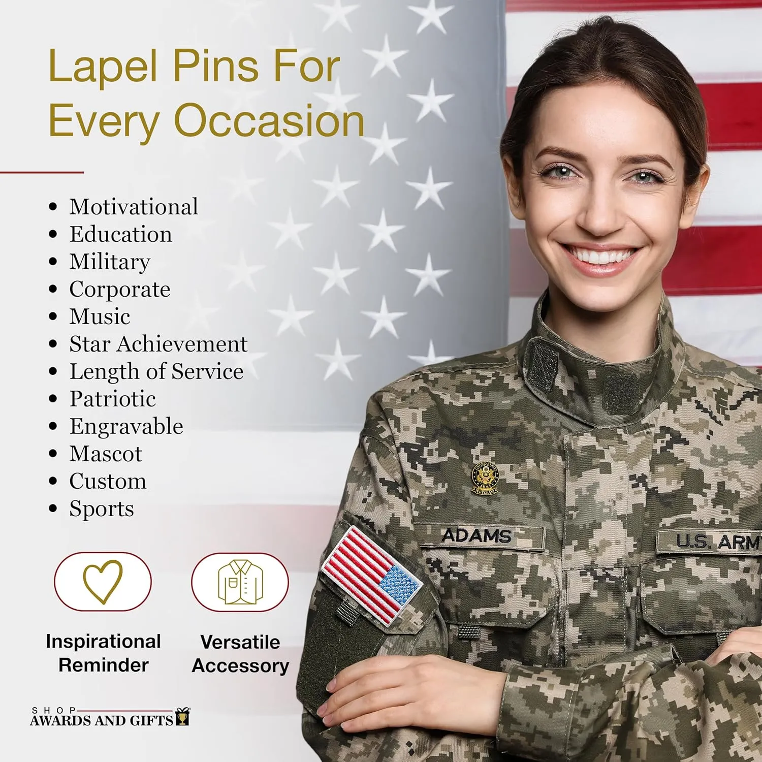 SHOP AWARDS AND GIFTS United States US Veteran Lapel Pin, Retirement and Service, 1-1/8 inch