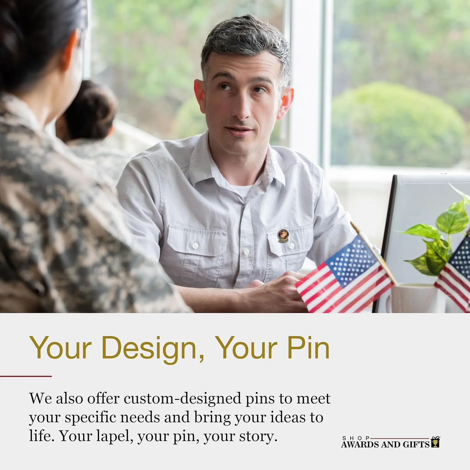 SHOP AWARDS AND GIFTS United States US Veteran Lapel Pin, Retirement and Service, 1-1/8 inch