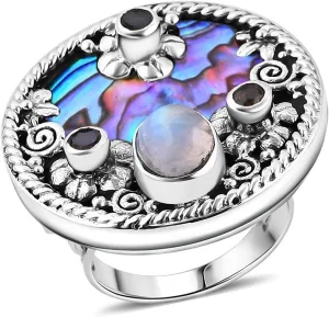 SHOP LC DELIVERING JOY Bali Legacy Abalone Shell Moon Glow Moonstone 925 Sterling Silver Ring for Women Jewelry Gifts Size 9 Ct 2.75 Birthday Gifts