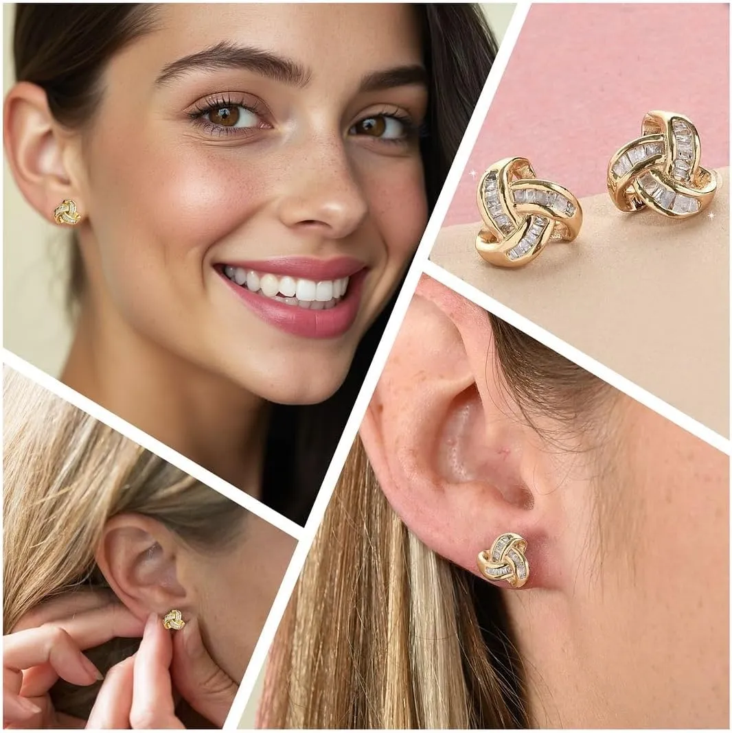 Shop LC Knot Earrings - Real Diamond Love Knot Stud Earrings For Women - Platinum & Vermeil Yellow Gold Plated 925 Sterling Silver Celtic Studs with Genuine DiamondsJewelry Birthday Gifts for Women
