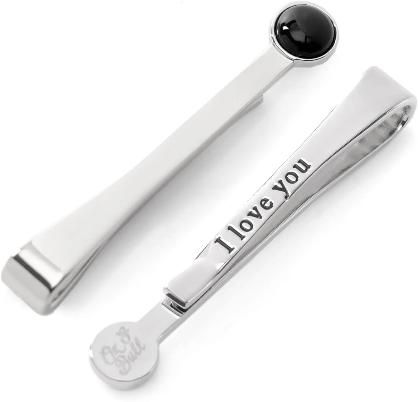 Silver and Onyx Tie Bar with "I Love You" Etched on the Back