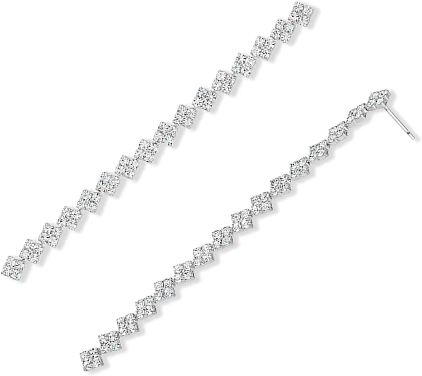 Silver Dangle Earrings for Prom Long Diamond Earrings for Women Sparkly Silver Dangle Rhinestone Chandelier Earrings Fancy Lightweight Dangly Ear Studs for Prom Large Zirconia Crystal Jewelry