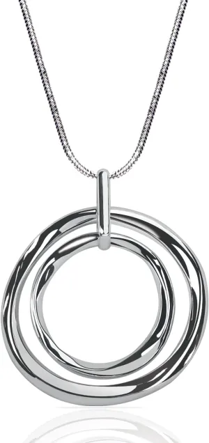 Silver Gold Double Circle/Ginkgo Necklace, Long Silver Necklace Sweater long Silver Chain for Women Silver Circle Large Pendant Womens Jewelry Silver Statement Necklace for Women Gift for Her