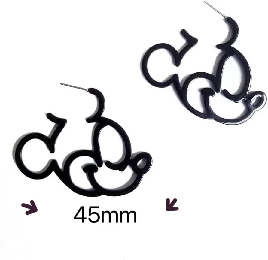 Silver Plated Black Gold Hidden Mouse Drop Earrings Cute Bow Detail Women Dangle Earring Large Hoop Earrings