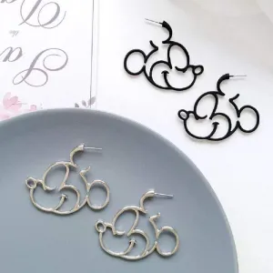 Silver Plated Black Gold Hidden Mouse Drop Earrings Cute Bow Detail Women Dangle Earring Large Hoop Earrings