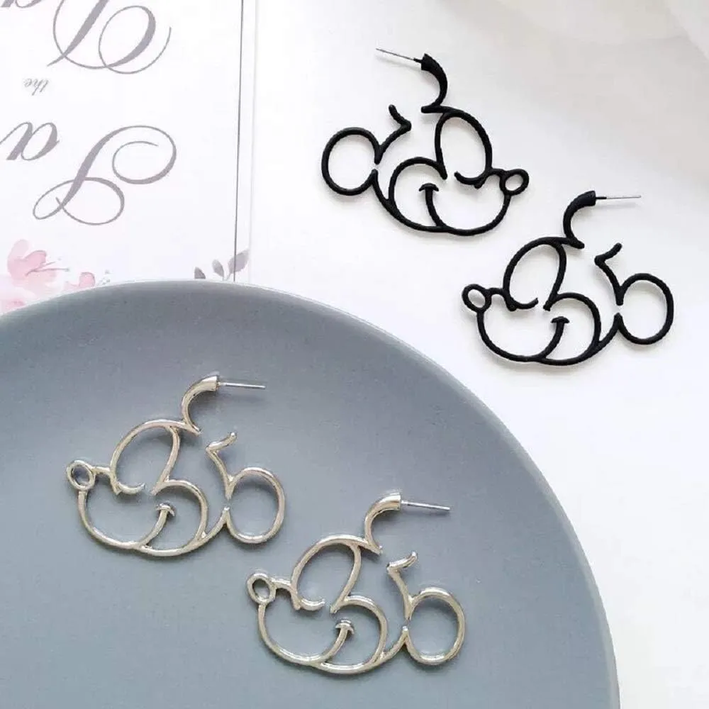 Silver Plated Black Gold Hidden Mouse Drop Earrings Cute Bow Detail Women Dangle Earring Large Hoop Earrings