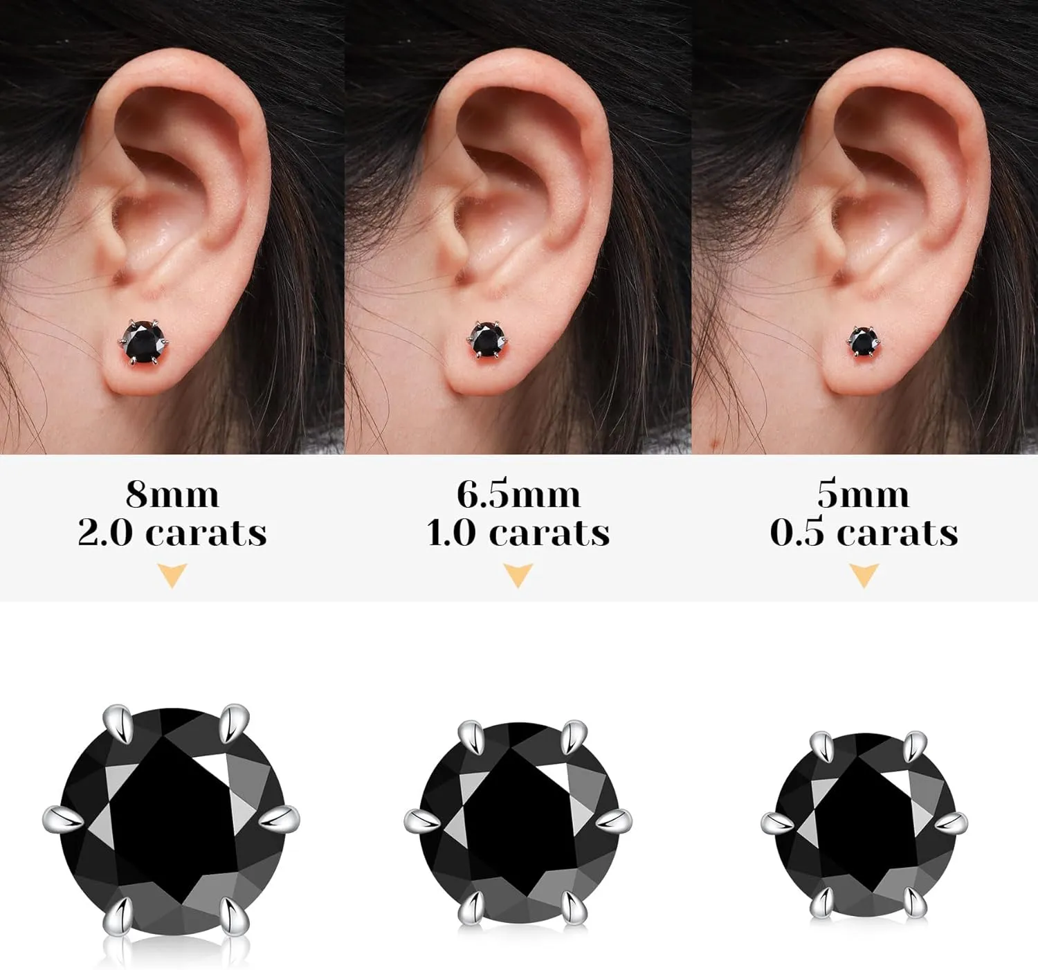 Silver/Black Moissanite Stud Earrings for Mens/Women 1-4CT Hypoallergenic Earrings 925 Sterling Silver Lab Created Diamond Round/Cushion Halo Stud Earrings