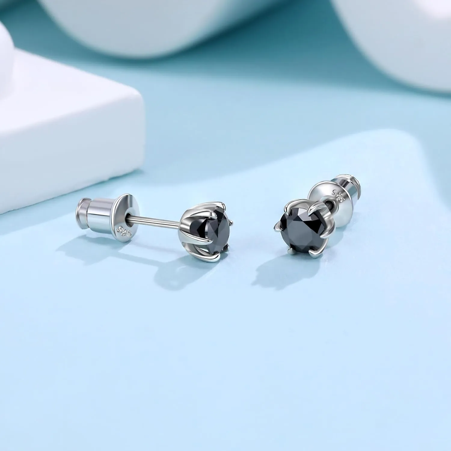 Silver/Black Moissanite Stud Earrings for Mens/Women 1-4CT Hypoallergenic Earrings 925 Sterling Silver Lab Created Diamond Round/Cushion Halo Stud Earrings