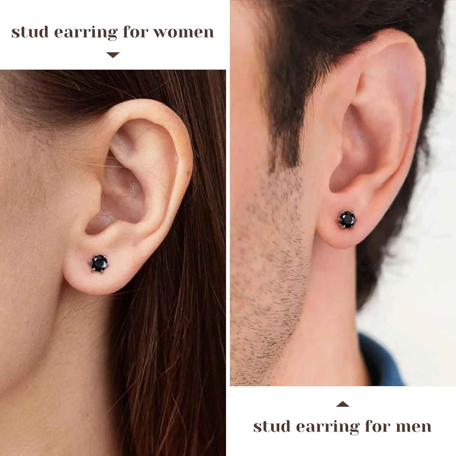 Silver/Black Moissanite Stud Earrings for Mens/Women 1-4CT Hypoallergenic Earrings 925 Sterling Silver Lab Created Diamond Round/Cushion Halo Stud Earrings