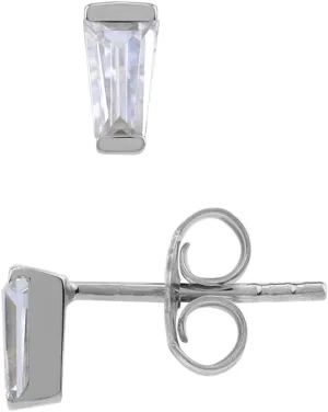 Silvershake 5X3mm Petite Tapered Baguette Shape Gemstone White Gold Plated or Yellow Gold Plated 925 Sterling Silver Business Attire Stud Post Earrings Jewelry for Women or Teens