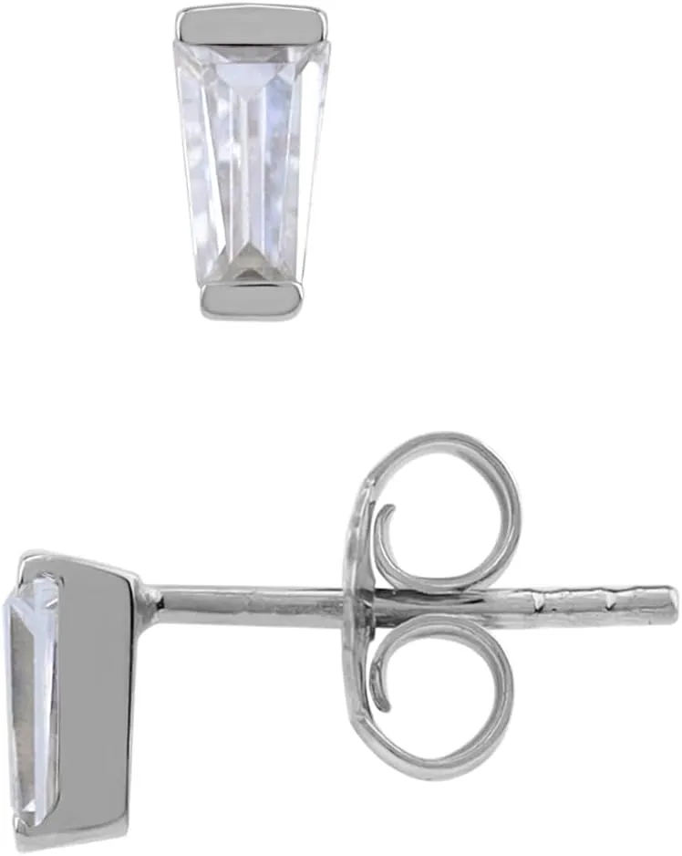 Silvershake 5X3mm Petite Tapered Baguette Shape Gemstone White Gold Plated or Yellow Gold Plated 925 Sterling Silver Business Attire Stud Post Earrings Jewelry for Women or Teens