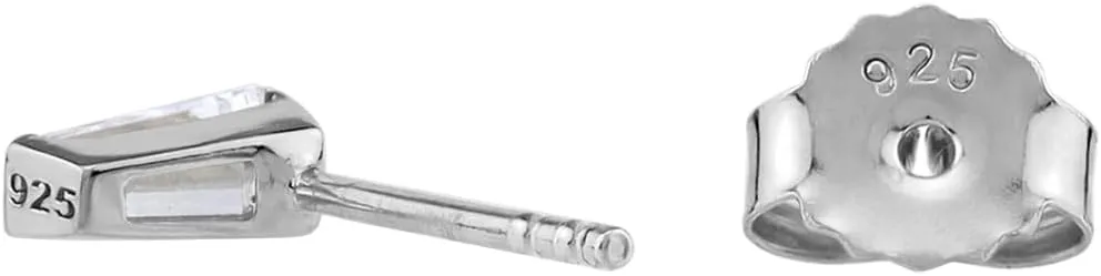 Silvershake 5X3mm Petite Tapered Baguette Shape Gemstone White Gold Plated or Yellow Gold Plated 925 Sterling Silver Business Attire Stud Post Earrings Jewelry for Women or Teens
