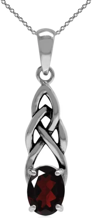 Silvershake 8X6mm Oval Shape Birthstone Gemstone Antique Finishing or Yellow Gold Plated 925 Sterling Silver Celtic Knot Weave Solitaire Pendant or Pendant with 18 Inch Chain Necklace Jewelry for Women