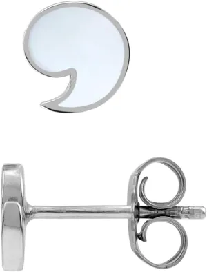 Silvershake Petite White Mother Of Pearl Inlay 925 Sterling Silver Minimalist Apostrophe or Comma Casual Stud Earrings Jewelry for Women